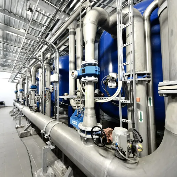 Industrial pipes and machinery in factory