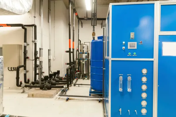 Pipes and control panel in treatment plant