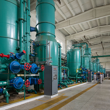 Interior of a manufacturing plant with pipes